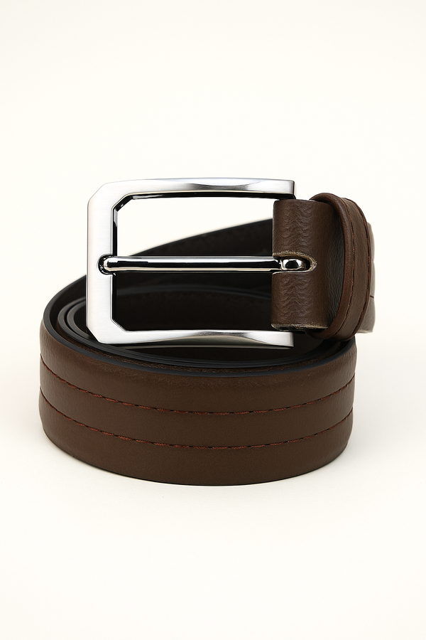 Premium Brown Leather Belt with Silver Buckle