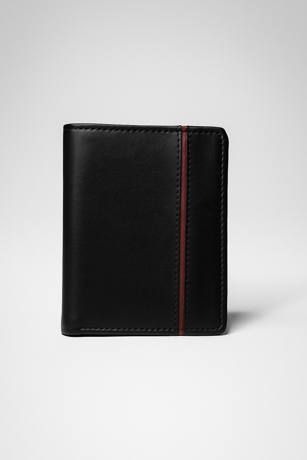 Classic Leather Bi-Fold Wallet with Red Stitch Detail