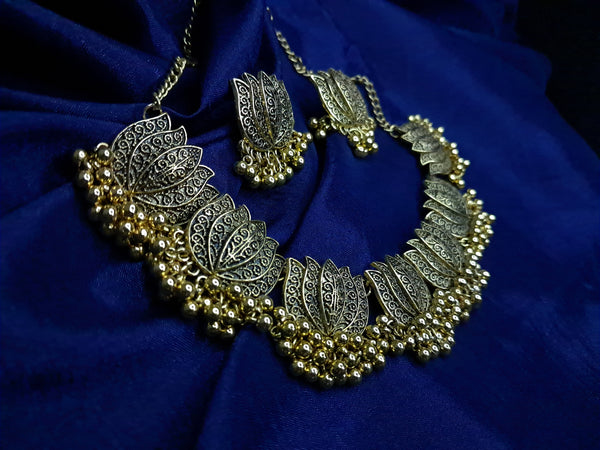 Lotus Majesty – Antique Oxidized Necklace Set