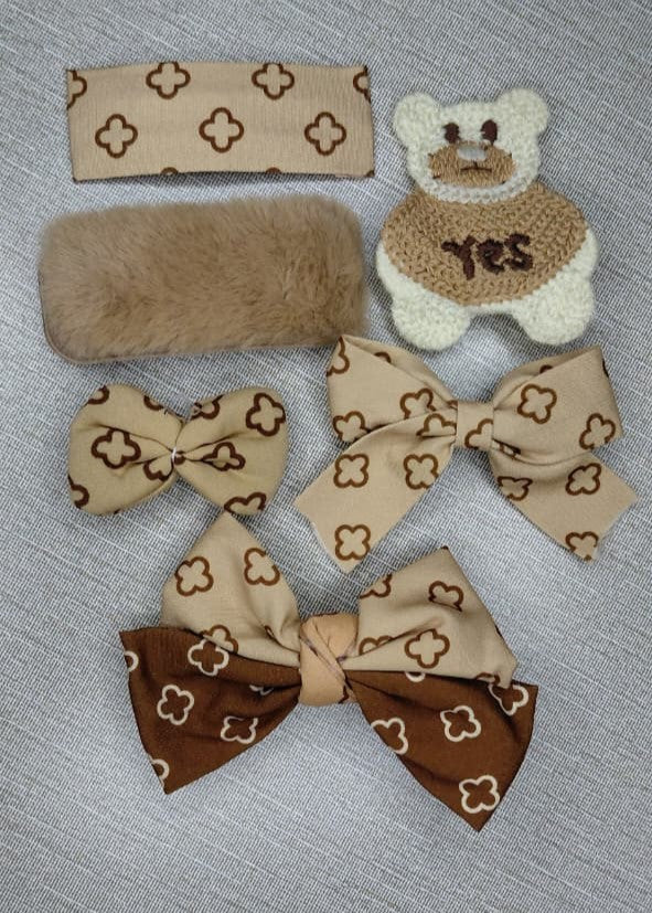 Cozy Teddy & Bow Hair Accessory Set